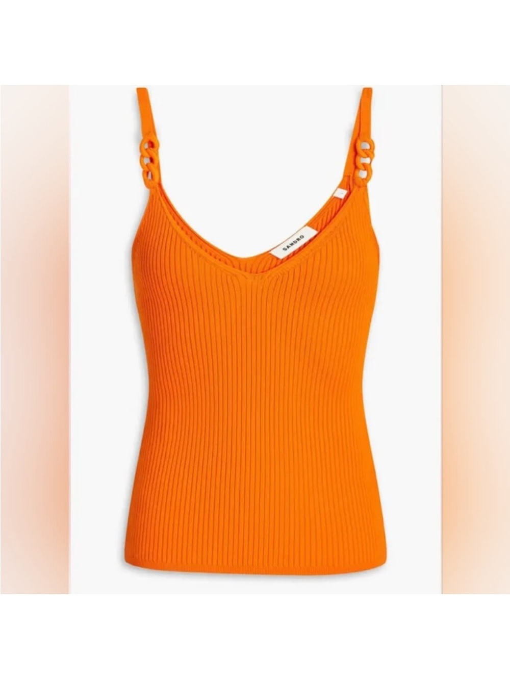 Sandro Bright Orange Ribbed V-Neck Camisole